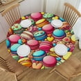thumbnail image 1 of PIKWEEK Round Fitted Tablecloth Macaroon Cake Round Tablecloth with Elastic Edged Pink Waterproof Wipeable Table Cover, 1 of 7