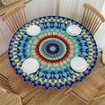 thumbnail image 1 of PIKWEEK  Round Fitted Tablecloth Mandala Floral Bohemian Flower Table Cloth with Elastic Edged Waterproof Wipeable Round Table Cover for Patio Parties Outdoor Decor, 1 of 7