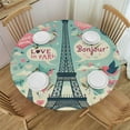 thumbnail image 1 of PIKWEEK Round Fitted Tablecloth Paris Round Tablecloth with Elastic Edged Eiffel Tower Lovers Pink Waterproof Wipeable Table Cover, 1 of 7