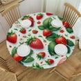 thumbnail image 1 of PIKWEEK Round Fitted Tablecloth Red Strawberries Round Table Cloth with Elastic Edged Summer Fruit Cute Waterproof Wipeable Table Cover, 1 of 7