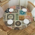 thumbnail image 1 of PIKWEEK  Round Fitted Tablecloth Vintage Mail Round Table Cloth with Elastic Edged Stamp Pattern Waterproof Wipeable Table Cover, 1 of 7