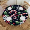 thumbnail image 1 of PIKWEEK  Round Table Cloth,Christmas Snowflake Holly Berries Candy Cane Elastic Stretch Tablecloth for Dining, Kitchen, Wedding, Parties, Fits Tables, 1 of 7