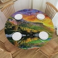 thumbnail image 1 of PIKWEEK  Round Table Cloth Cover Landscape Round Table Cover Earth Yellow Coral Green Decorative Oblong Table Cover for Kitchen,Holiday for Dining Tables, Buffet Parties and Camping, 1 of 7