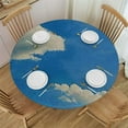 thumbnail image 1 of PIKWEEK Round Table Cloth Cover Landscape Elastic Edged Fitted Table Cover White Blue Table Cloth Round for Dining Room Tabletop Decorations for Dining Room Tabletop Decorations, 1 of 7