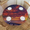 thumbnail image 1 of PIKWEEK  Round Table Cloth Cover Landscape Round Fitted Tablecloth with Elastic Orange Navy Waterproof Spill Proof Table Cover Wrinkle Resistant for Party Kitchen Dining Table, 1 of 7
