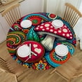 thumbnail image 1 of PIKWEEK  Round Table Cloth,Hippie Peace Symbol Mushrooms Paisley Elastic Stretch Tablecloth for Dining, Kitchen, Wedding, Parties, Fits Tables, 1 of 7