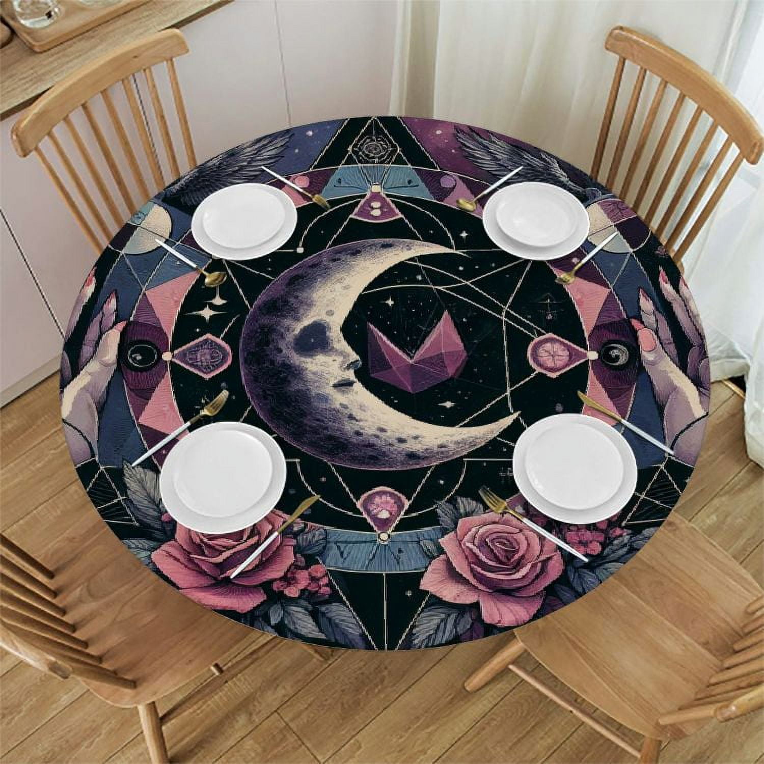PIKWEEK Round Table Cloth,Magical Astrology Elastic Stretch Tablecloth ...