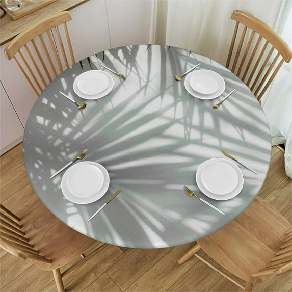 PIKWEEK Round Table Cloth Palm Leaves Tropical Jungle Charming Colors White