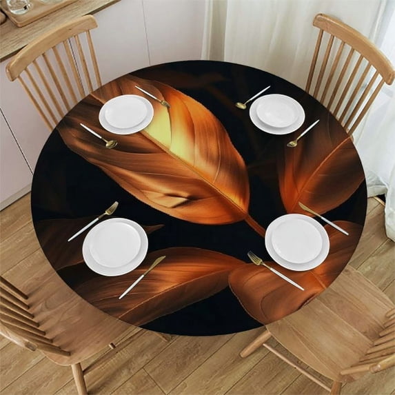 PIKWEEK Round Table Cloth Palm Leaves with Lush Branches and Charming Colors, Polyester Fiber, Multiple Sizes, Machine Washable White