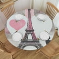 thumbnail image 1 of PIKWEEK  Round Table Cloth,Paris Lettering Over Lace Elastic Stretch Tablecloth for Dining, Kitchen, Wedding, Parties, Fits Tables, 1 of 7
