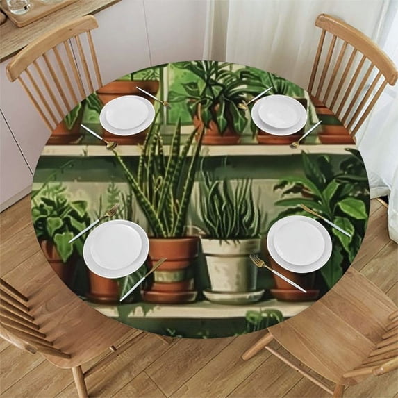 PIKWEEK Round Table Cloth Plant Green Botanical Vintage Plants Wood 100% Polyester Fiber Multiple Sizes Machine Washable White