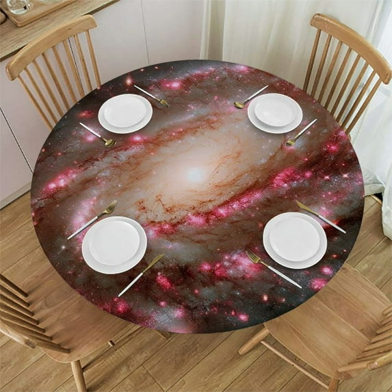 PIKWEEK Round Table Cloth,Spiral Galaxy Constellations Elastic Stretch Tablecloth for Dining, Kitchen, Wedding, Parties, Fits Tables