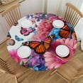 thumbnail image 1 of PIKWEEK  Round Table Cloth,Yellow and Blue Flowers Butterflies Elastic Stretch Tablecloth for Dining, Kitchen, Wedding, Parties, Fits Tables, 1 of 7