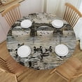 thumbnail image 1 of Wuche  Round Table Cover Cloth Landscape Elastic Edged Round Table Cloth Gold Grey  Waterproof Oil Proof Fabric Table Cover for Wedding/Banquet/Restaurant/Party, 1 of 7