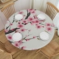 thumbnail image 1 of PIKWEEK  Round Table Cover, Waterproof Reusable Table Cloth Round Fitted Vinyl Tablecloth with Elastic Edged for Parties Outdoors, Hand Drawn Spring Cherry Blossoms, 1 of 7
