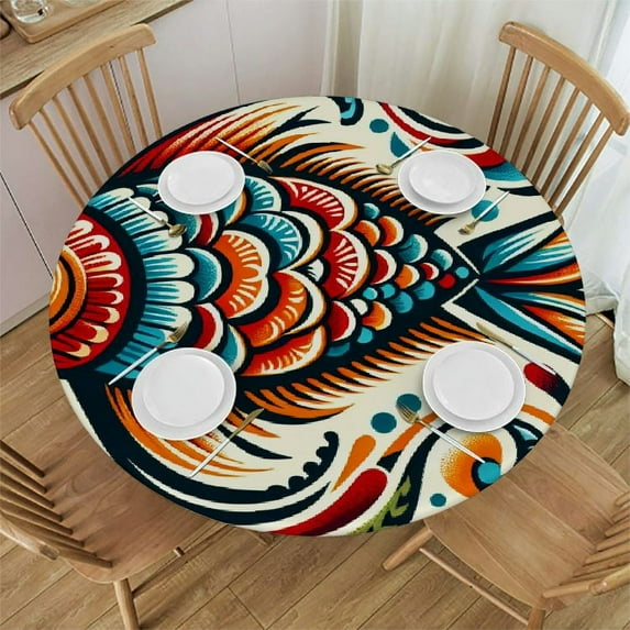 PIKWEEK Round Tablecloth Beautiful Fish for Picnic Dining Kitchen Farmhouse White