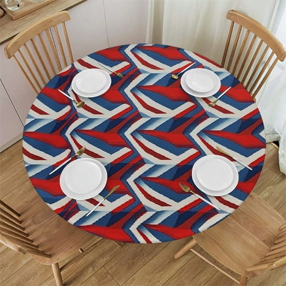 PIKWEEK  Round Tablecloth, Chevron Tablecloth for Side Table, Navy Colored Minimalist, Fit Round Tables Diameter, for Indoor Outdoor Fits, Multicolor White