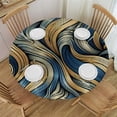 thumbnail image 1 of PIKWEEK Round Tablecloth Fitted Waterproof Table Cover Abstract Natural Marble Texture,Elastic Edged Washable Table Cloths for Kitchen Dinning Picnic Party Decor Gold Lines Teal Stones, 1 of 7