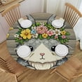thumbnail image 1 of PIKWEEK  Round Tablecloth Fitted Waterproof Table Cover Easter Watercolor Rabbit on Wooden,Elastic Edged Washable Table Cloths for Kitchen Dinning Picnic Party Decor Spring Floral with Leaves, 1 of 7