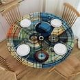 thumbnail image 1 of PIKWEEK  Round Tablecloth Fitted Waterproof Table Cover Mid Century Lines and Polka Dot, Elastic Edged Washable Table Cloths for Kitchen Dinning Picnic Party Decor Geometric Art Color Block, 1 of 7
