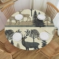 thumbnail image 1 of PIKWEEK  Round Tablecloth Fitted Waterproof Table Cover Wild Reindeer Elk Black Silhouette,Elastic Edged Washable Table Cloths for Kitchen Dinning Picnic Party Decor Forest Tree on Burlap, 1 of 7
