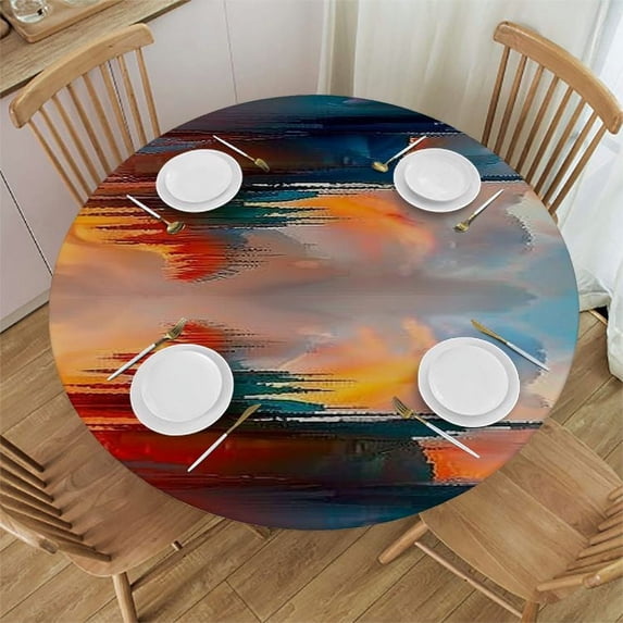 PIKWEEK Round Tablecloth Great for Home Kitchen/Parties/Holiday Dinner Abstract Decoration Artwork Abstract Colorful Black White