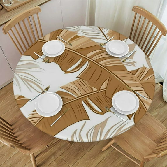 PIKWEEK Round Tablecloth Palm Leaves Tropical Jungle Charming Colors White