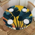 thumbnail image 1 of PIKWEEK Round Tablecloth Palm Leaves with Elastic Edge White, 1 of 8
