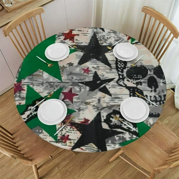 Wuche Round Tablecloth Skulls Wearing Round Fitted Tablecloth with Elastic Edge, Waterproof Oil Proof Table Cloth Wipe Clean Table Cover for Indoor and Outdoor