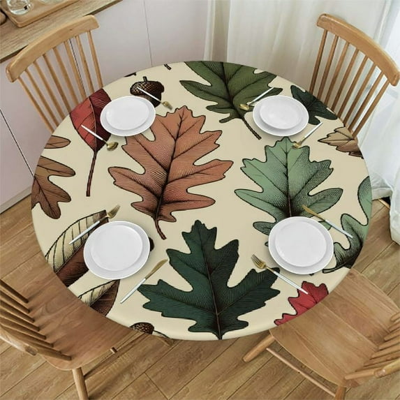 PIKWEEK Round Tablecloth with Elastic Edge - Happy Thanksgiving - Table Cover for Patio, Kitchen and Dining Room