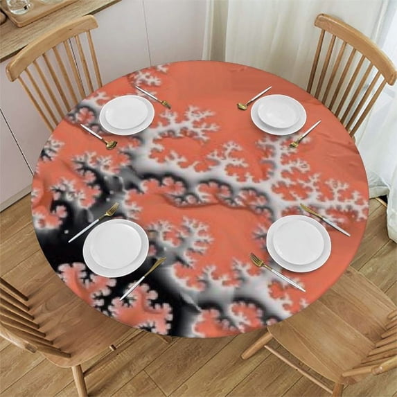 PIKWEEK Round Tablecloth with Elastic Edge Red White Ocean Coral Pink Branch Reef White