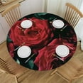 thumbnail image 1 of PIKWEEK  Round Vinyl Fitted Tablecloth with Flannel Backing Elastic Table Cloth Waterproof Oil-Proof Plastic Table Cover Aesthetic Roses Red Round Tablecloth, 1 of 7
