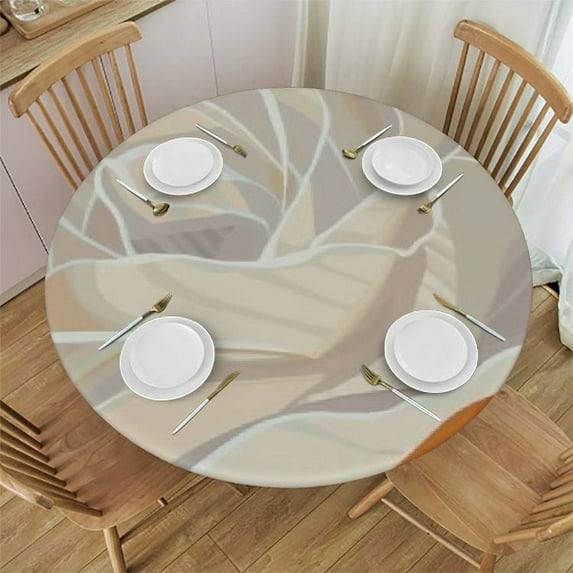 PIKWEEK Round Vinyl Fitted Tablecloth with Flannel Backing Elastic Table Cloth Waterproof Oil-Proof Plastic Table Cover Floral Watercolor Round Tablecloth