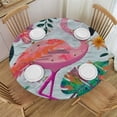 thumbnail image 1 of PIKWEEK Round Vinyl Fitted Tablecloth with Flannel Backing Elastic Table Cloth Waterproof Oil-Proof Plastic Table Cover Flowers Flamingo Round Tablecloth, 1 of 7