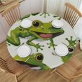 thumbnail image 1 of PIKWEEK  Round Vinyl Fitted Tablecloth with Flannel Backing Elastic Table Cloth Waterproof Oil-Proof Plastic Table Cover Frog Cartoon Cute Round Tablecloth, 1 of 7