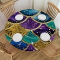 thumbnail image 1 of PIKWEEK Round Vinyl Fitted Tablecloth with Flannel Backing Elastic Table Cloth Waterproof Oil-Proof Plastic Table Cover Glitter Mermaid Scales Round Tablecloth, 1 of 7