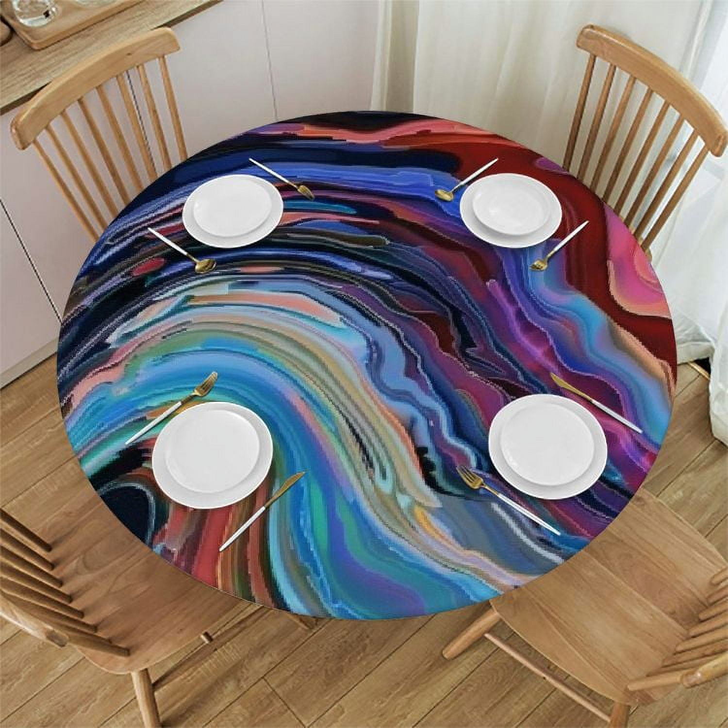 PIKWEEK Round Vinyl Fitted Tablecloth with Flannel Backing Elastic ...