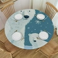 thumbnail image 1 of PIKWEEK  Round Vinyl Fitted Tablecloth with Flannel Backing Elastic Table Cloth Waterproof Oil-Proof Plastic Table Cover Polar Bear Family Round Tablecloth, 1 of 7