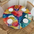 thumbnail image 1 of Wuche  Round Vinyl Fitted Tablecloth with Flannel Backing Elastic Table Cloth Waterproof Oil-Proof Plastic Table Cover Watercolor Vintage Floral Tropical Round Tablecloth, 1 of 7