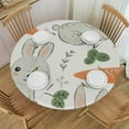 thumbnail image 1 of PIKWEEK  Round Vinyl Fitted Tablecloth with Flannel Backing Elastic Table Cloth Waterproof Oil-Proof Plastic Table Cover White Rabbits Hugging Carrots Round Tablecloth, 1 of 7