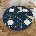 thumbnail image 1 of PIKWEEK  Round Vinyl Fitted Tablecloth with Flannel Backing Elastic Table Cloth Waterproof Oil-Proof Plastic Table Cover Swallows Round Tablecloth, 1 of 7