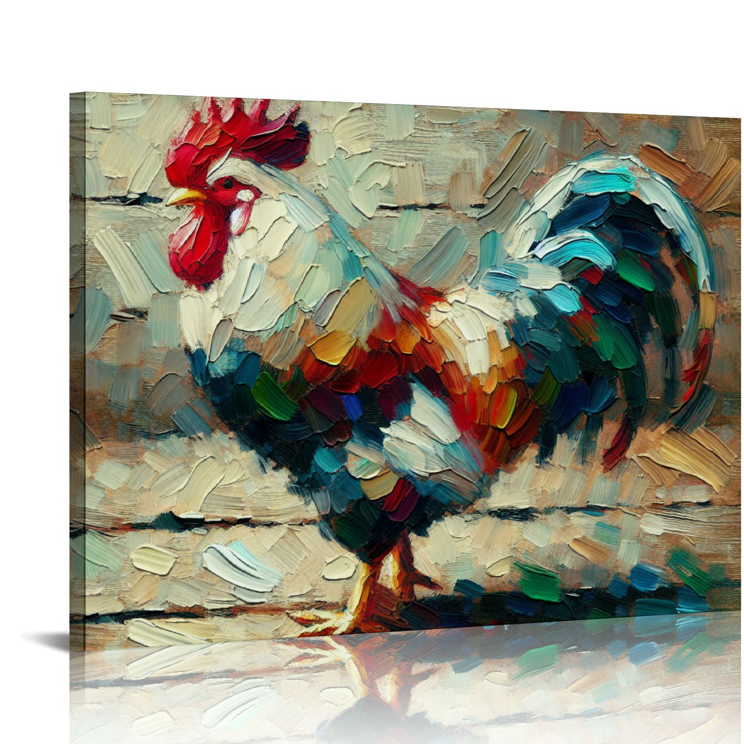 PIKWEEK Rustic Farm Animal Canvas Wall Art Retro Chicken Rooster Picture Painting for Country