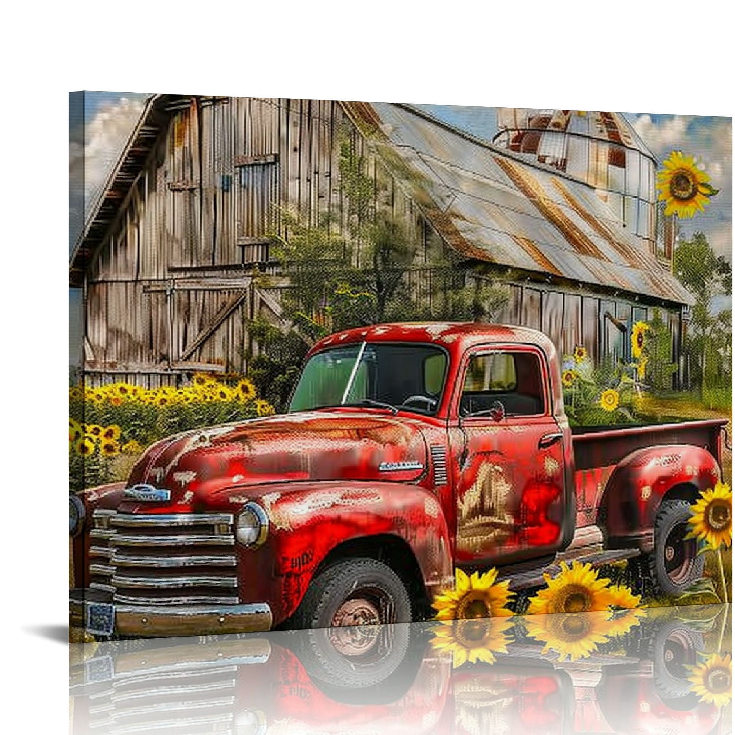 PIKWEEK Rustic Farmhouse Canvas Wall Art Old Car and Cattle with Barn ...