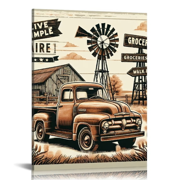 PIKWEEK Rustic Old Truck Wall Art Country Farmhouse Barn Pictures Decor Red and Painting Inspirational Positive Quotes Canvas Prints Modern Home Bathroom Bedroom Decoration 12*16inch/16x20inch