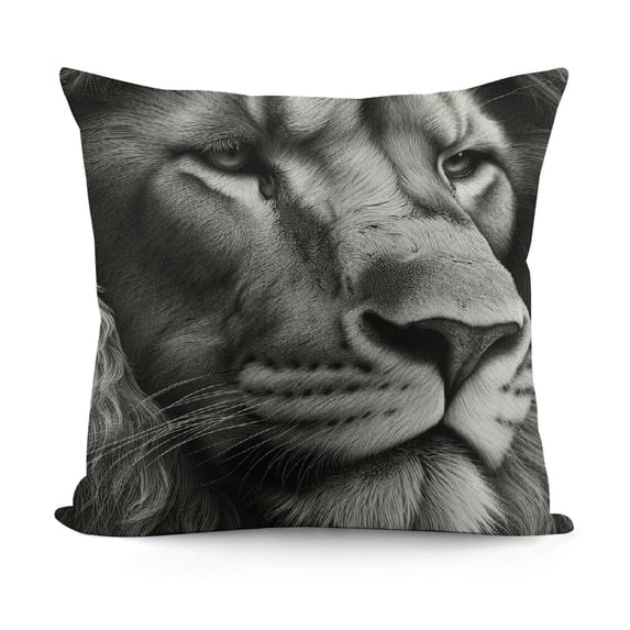 PIKWEEK Savannah Pillow Sham, Huge Lion Head with Fure Mane Against Dark Background Monochromic, Decorative Standard Size Printed Pillowcase,18*18inch