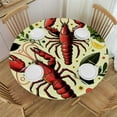 thumbnail image 1 of PIKWEEK Sea Creatures Crawfish Round Tablecloth, Fitted Table Cover with Elastic for  Round Tables, Lemon Red Marine Life Retro Yellow Table Cloth Outdoor Indoor Dinning Party Waterproof Tablecloths, 1 of 7