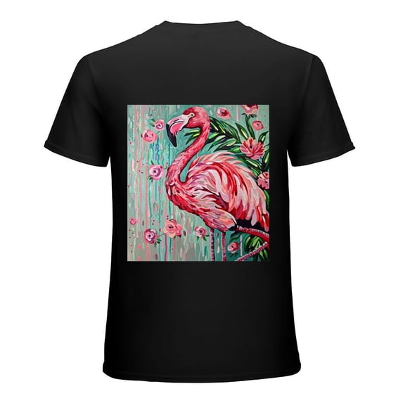 Wuche Series of abstract flamingo pink graffiti, shirt design art display, T-shirt children's gift casual breathable men, women, boys and girls Black