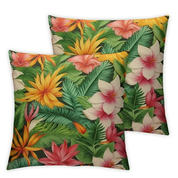 Wuche Set of 2 Tropical Leaves Throw Pillow Covers Parrot &Turtle Leaf &Red Flower Pattern Pillowcases Home Decorative Cushion Covers