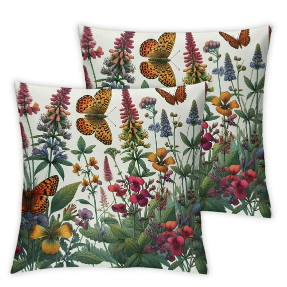 Wuche Spring Pillow Covers 18x18 Set of 2 Wild Flowers Botanical Plants Butterfly Decor for White Throw Pillows Covers Outdoor Farmhouse Pillow Covers Decor Couch Living Room 91B