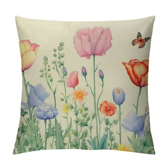 PIKWEEK Spring Pillow Covers Tulip Lavender Butterfly Throw Pillow Covers Flowers Decorative Mother's Day Pillowcase Spring Decor for Home Couch Sofa Outdoor